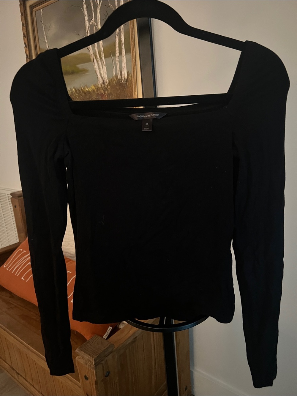 Banana Republic Black Long Sleeve Square Neck Slim Top